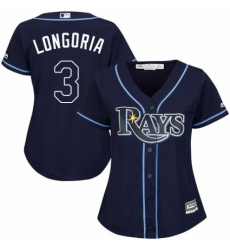Women's Majestic Tampa Bay Rays #3 Evan Longoria Replica Navy Blue Alternate Cool Base MLB Jersey