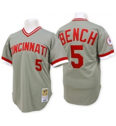 Men's Mitchell and Ness Cincinnati Reds #5 Johnny Bench Authentic Grey Throwback MLB Jersey