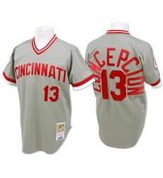 Men's Mitchell and Ness Cincinnati Reds #13 Dave Concepcion Replica Grey Throwback MLB Jersey