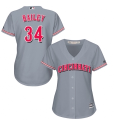 Women's Majestic Cincinnati Reds #34 Homer Bailey Replica Grey Road Cool Base MLB Jersey