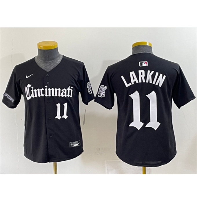 Youth Cincinnati Reds #11 Barry Larkin Black 'Gothic Queen City Edition' Vapor Premier Limited Stitched Baseball Jersey