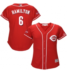 Women's Majestic Cincinnati Reds #6 Billy Hamilton Authentic Red Alternate Cool Base MLB Jersey