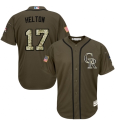 Youth Majestic Colorado Rockies #17 Todd Helton Authentic Green Salute to Service MLB Jersey