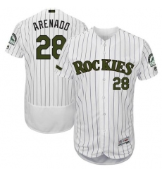 Men's Majestic Colorado Rockies #28 Nolan Arenado White Memorial Day Authentic Collection Flex Base MLB Jersey