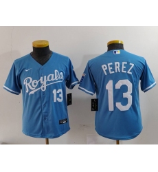 Youth Kansas City Royals #13 Salvador Perez Number Light Blue Cool Base Stitched Jersey