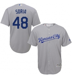 Men's Majestic Kansas City Royals #48 Joakim Soria Replica Grey Road Cool Base MLB Jersey