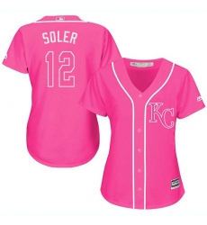 Women's Majestic Kansas City Royals #12 Jorge Soler Authentic Pink Fashion Cool Base MLB Jersey