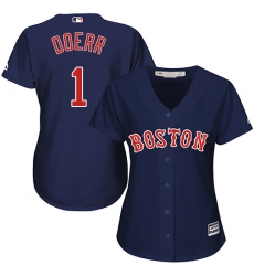 Women's Majestic Boston Red Sox #1 Bobby Doerr Replica Navy Blue Alternate Road MLB Jersey