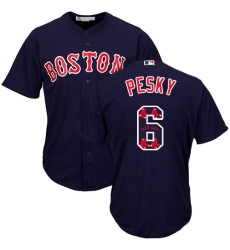 Men's Majestic Boston Red Sox #6 Johnny Pesky Authentic Navy Blue Team Logo Fashion Cool Base MLB Jersey