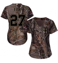 Women's Majestic Boston Red Sox #27 Carlton Fisk Authentic Camo Realtree Collection Flex Base 2018 World Series Champions MLB Jersey