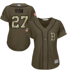 Women's Majestic Boston Red Sox #27 Carlton Fisk Authentic Green Salute to Service MLB Jersey