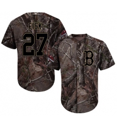 Youth Majestic Boston Red Sox #27 Carlton Fisk Authentic Camo Realtree Collection Flex Base 2018 World Series Champions MLB Jersey