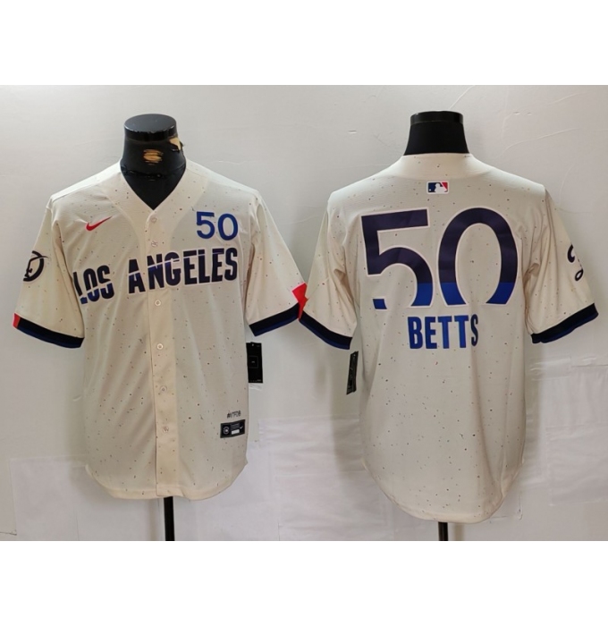 Men's Brooklyn Dodgers #50 Mookie Betts Cream 2024 City Connect Limited Stitched Baseball Jersey