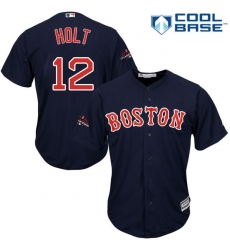Youth Majestic Boston Red Sox #12 Brock Holt Authentic Navy Blue Alternate Road Cool Base 2018 World Series Champions MLB Jersey