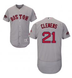 Men's Majestic Boston Red Sox #21 Roger Clemens Grey Road Flex Base Authentic Collection 2018 World Series Champions MLB Jersey