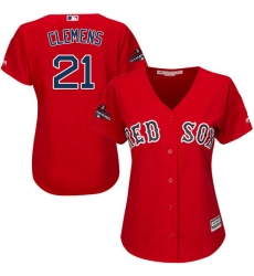 Women's Majestic Boston Red Sox #21 Roger Clemens Authentic Red Alternate Home 2018 World Series Champions MLB Jersey