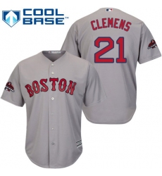 Youth Majestic Boston Red Sox #21 Roger Clemens Authentic Grey Road Cool Base 2018 World Series Champions MLB Jersey