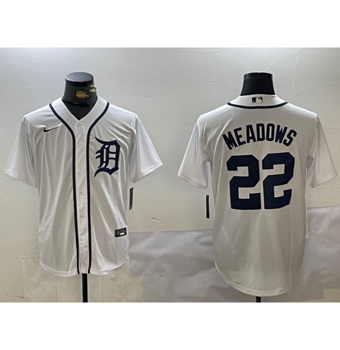 Men's Detroit Tigers #22 Parker Meadows White Cool Base Stitched Jersey