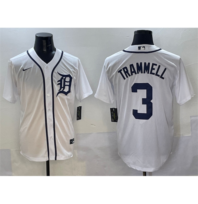 Men's Detroit Tigers #3 Alan Trammell White Cool Base Stitched Baseball Jersey