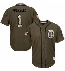 Men's Majestic Detroit Tigers #1 Jose Iglesias Replica Green Salute to Service MLB Jersey