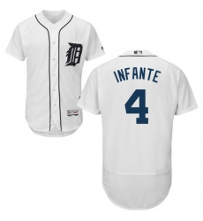 Men's Majestic Detroit Tigers #4 Omar Infante White Flexbase Authentic Collection MLB Jersey