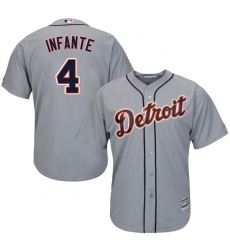Youth Majestic Detroit Tigers #4 Omar Infante Authentic Grey Road Cool Base MLB Jersey