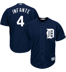 Youth Majestic Detroit Tigers #4 Omar Infante Authentic Navy Blue Alternate Cool Base MLB Jersey
