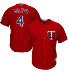 Men's Majestic Minnesota Twins #4 Paul Molitor Replica Scarlet Alternate Cool Base MLB Jersey