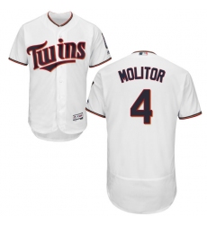 Men's Majestic Minnesota Twins #4 Paul Molitor White Home Flex Base Authentic Collection MLB Jersey