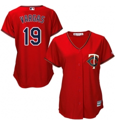 Women's Majestic Minnesota Twins #19 Kennys Vargas Replica Scarlet Alternate Cool Base MLB Jersey