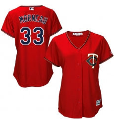 Women's Majestic Minnesota Twins #33 Justin Morneau Authentic Scarlet Alternate Cool Base MLB Jersey