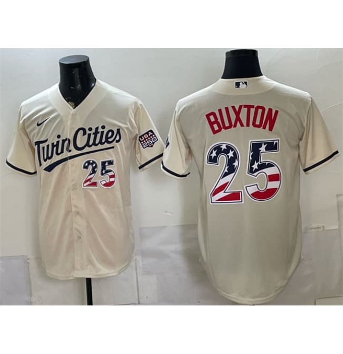 Men's Minnesota Twins #25 Byron Buxton Cream 2026 USA 250 Fourth of July Stitched Baseball Jersey