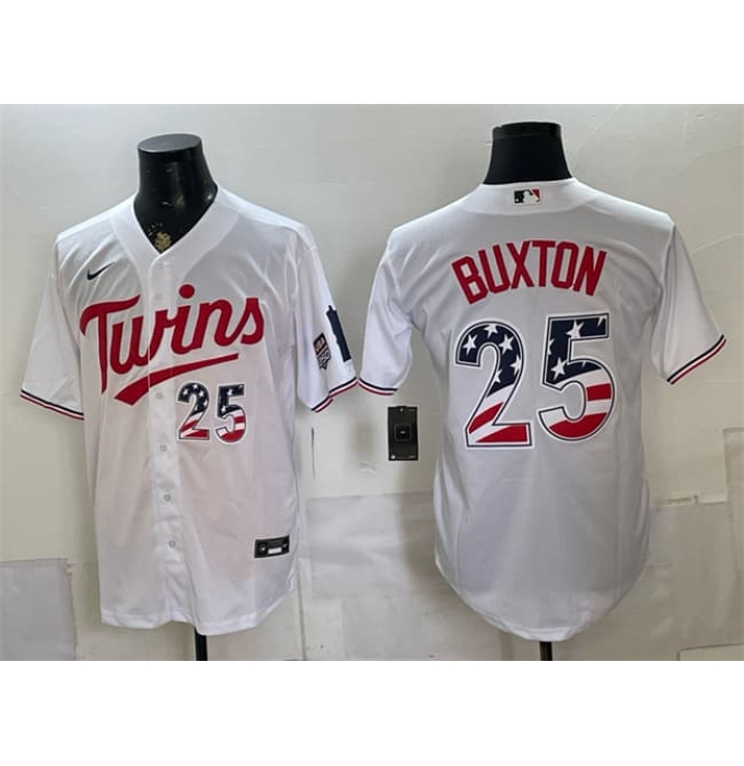 Men's Minnesota Twins #25 Byron Buxton White 2026 USA 250 Fourth of July Stitched Baseball Jersey