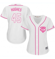Women's Majestic Minnesota Twins #45 Phil Hughes Replica White Fashion Cool Base MLB Jersey