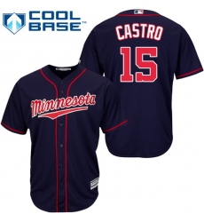Youth Majestic Minnesota Twins #15 Jason Castro Replica Navy Blue Alternate Road Cool Base MLB Jersey