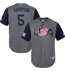 Men's USA Baseball Majestic #5 Josh Harrison Gray 2017 World Baseball Classic Replica Team Jersey