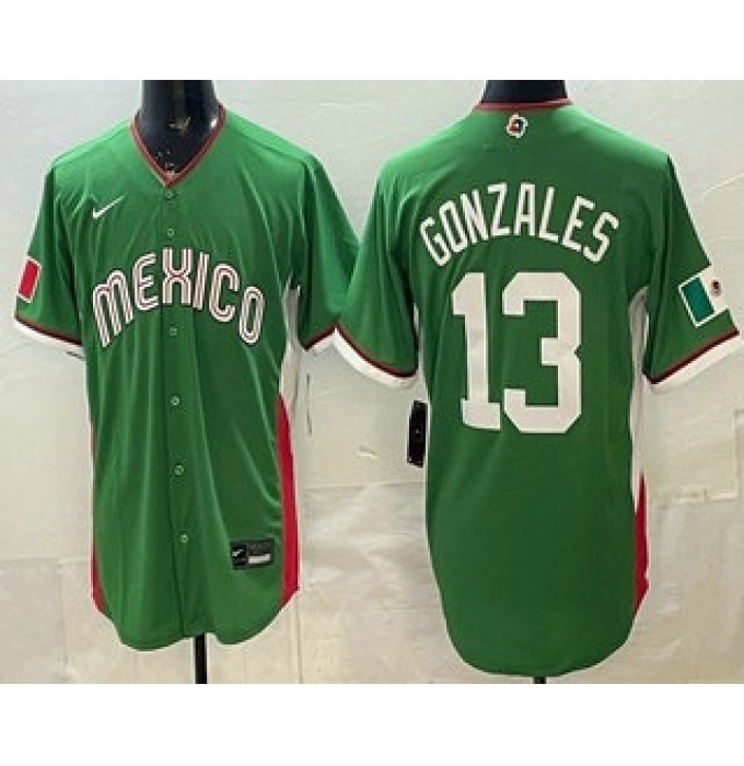 Men's Mexico #13 Nick Gonzales Green 2026 World Baseball Classic Cool Base Jersey