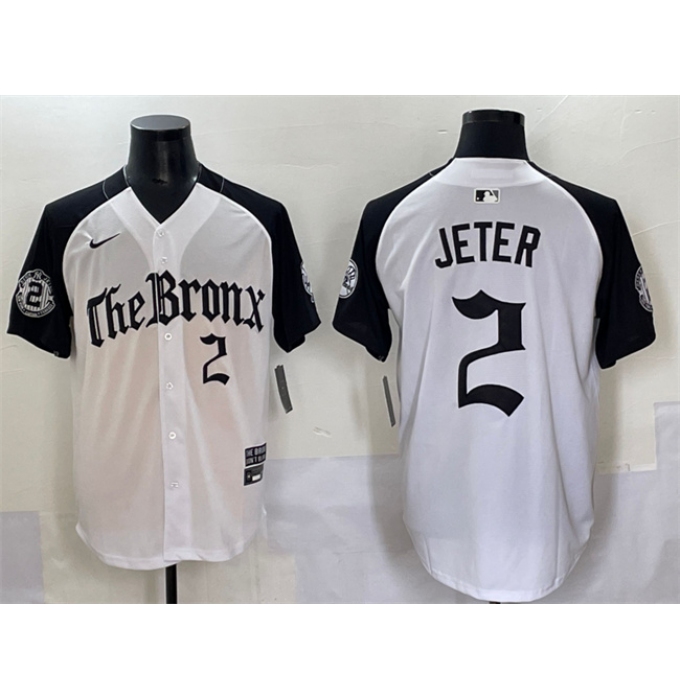 Men's New York Yankees #2 Derek Jeter White Black 'Gothic Legacy Edition' Vapor Premier Limited Stitched Baseball Jersey