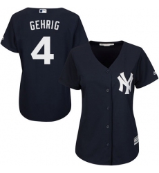 Women's Majestic New York Yankees #4 Lou Gehrig Replica Navy Blue Alternate MLB Jersey
