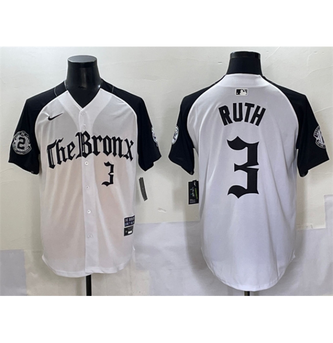Men's New York Yankees #3 Babe Ruth White Black 'Gothic Legacy Edition' Vapor Premier Limited Stitched Baseball Jersey