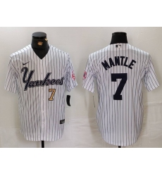 Men's New York Yankees #7 Mickey Mantle White Pinstripe Fashion Cool Base Jerseys