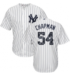 Men's Majestic New York Yankees #54 Aroldis Chapman Authentic White Team Logo Fashion MLB Jersey