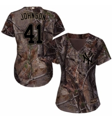 Women's Majestic New York Yankees #41 Randy Johnson Authentic Camo Realtree Collection Flex Base MLB Jersey