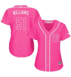 Women's Majestic New York Yankees #51 Bernie Williams Authentic Pink Fashion Cool Base MLB Jersey