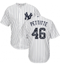 Men's Majestic New York Yankees #46 Andy Pettitte Authentic White Team Logo Fashion MLB Jersey
