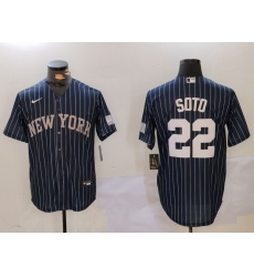 Men's New York Yankees #22 Juan Soto Navy Pinstripe Fashion Cool Base Jersey