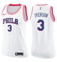 Women's Nike Philadelphia 76ers #3 Allen Iverson Swingman White/Pink Fashion NBA Jersey