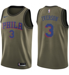 Youth Nike Philadelphia 76ers #3 Allen Iverson Swingman Green Salute to Service NBA Jersey