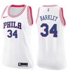 Women's Nike Philadelphia 76ers #34 Charles Barkley Swingman White/Pink Fashion NBA Jersey