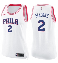 Women's Nike Philadelphia 76ers #2 Moses Malone Swingman White/Pink Fashion NBA Jersey